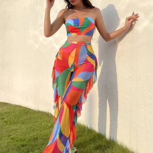 Set de bikini de 3 piezas, top, calzon y pantalon de malla