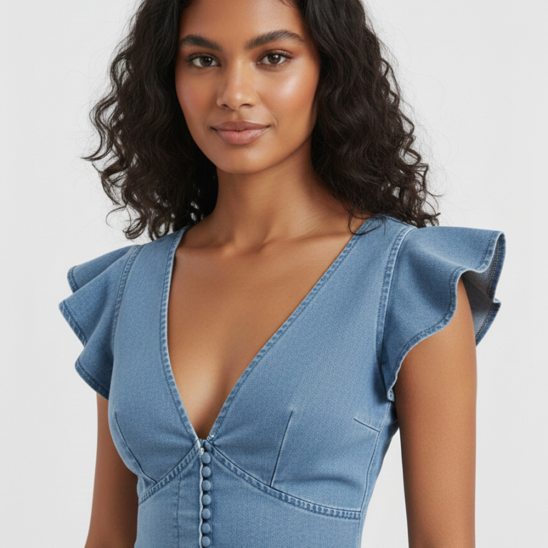 Top mezclilla crop de cuello profundo de manga mariposa