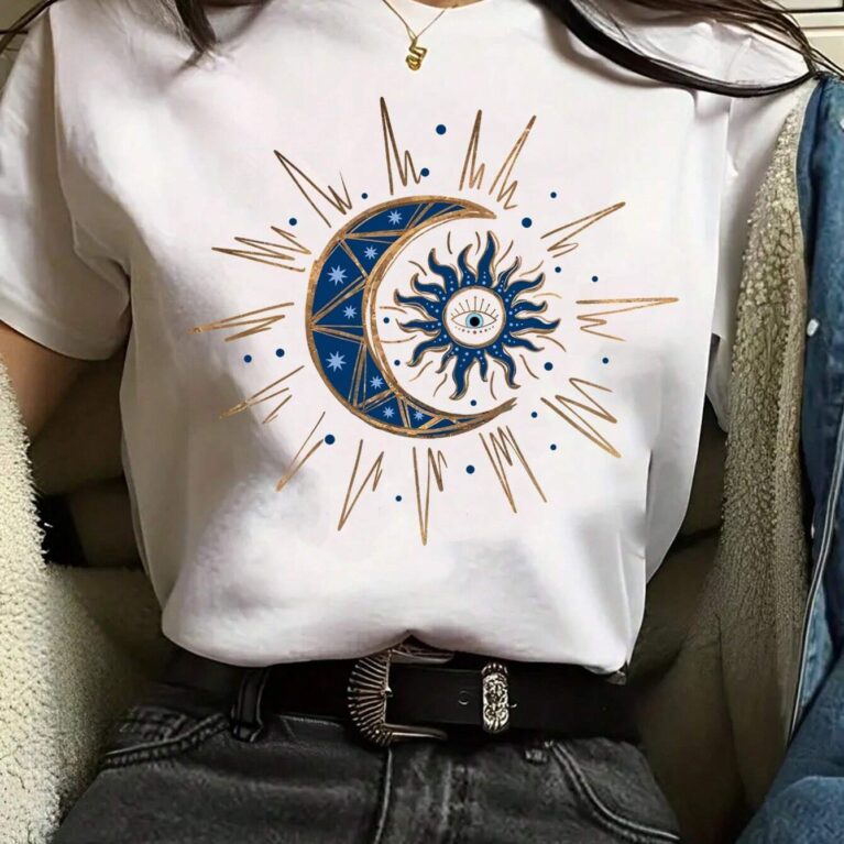 Camiseta de cuello redondo de manga corta con estampado