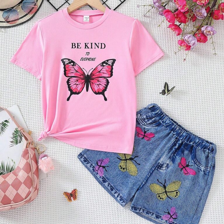 Conjunto de camisa con mariposa y short estampado de mariposas