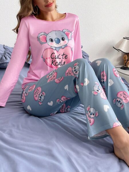 Conjunto de pijama de manga larga y pantalón largo con estampado de koala