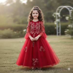 Vestido de niña estilo princesa con apliques manga larga