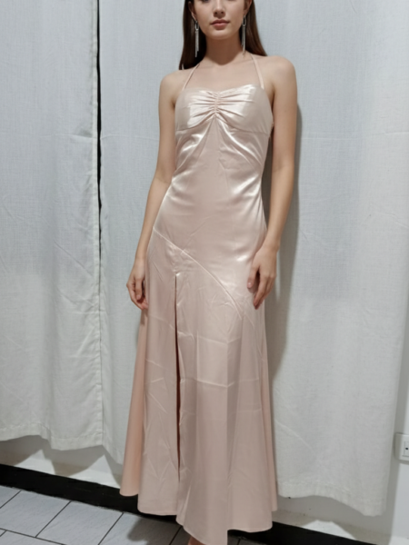 Vestido midi elegante de satin espalda cruzada