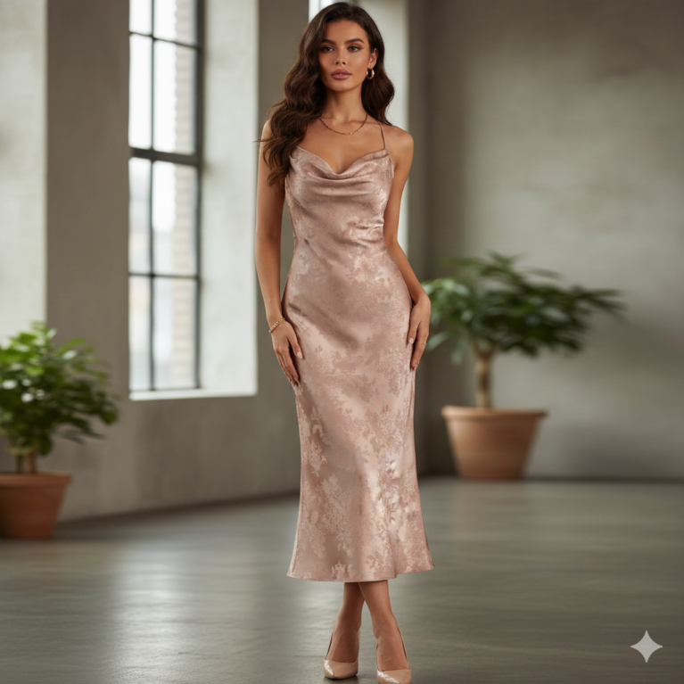 Vestido midi ajustado estilo sirena espalda cruzada