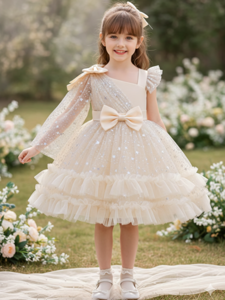 Vestido de niña volado con diseño de estrellas corto