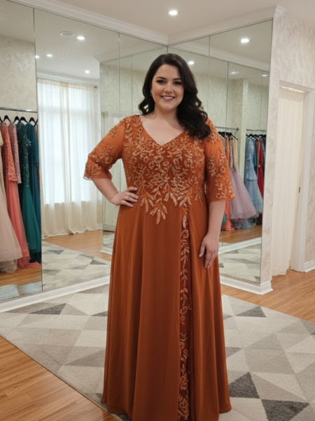 Vestido elegante talla plus con encaje y apliques