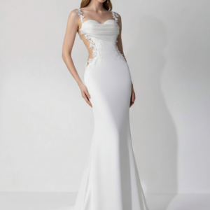 Vestido de novia estilo sirena de tirantes con apliques espalda abierta