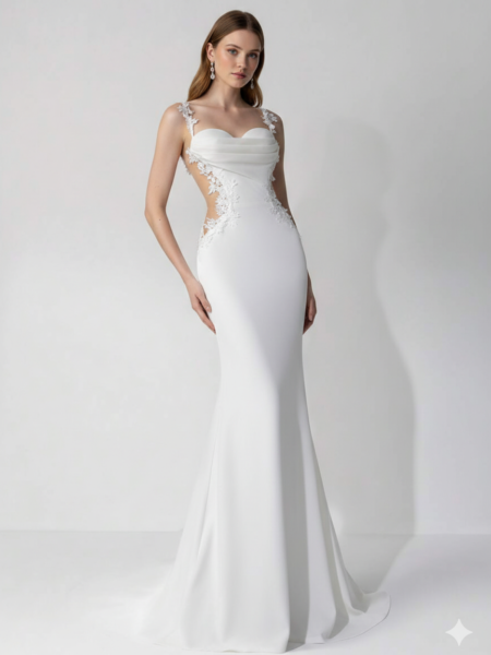 Vestido de novia estilo sirena de tirantes con apliques espalda abierta