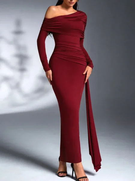 Vestido Largo Asimetrico manga larga elegante