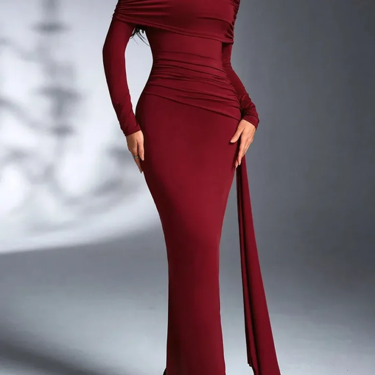 Vestido Largo Asimetrico manga larga elegante