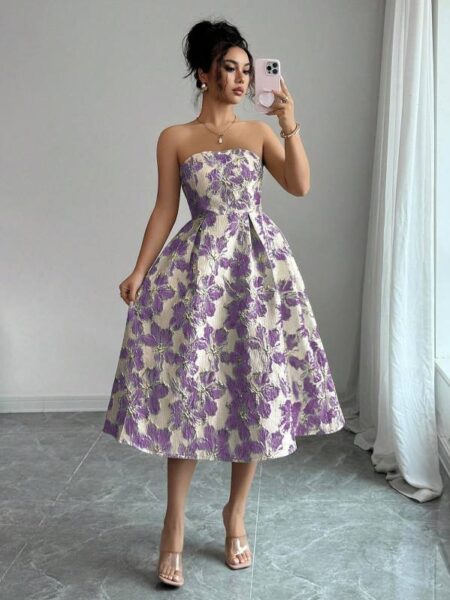 Vestido Floral Midi Strappless