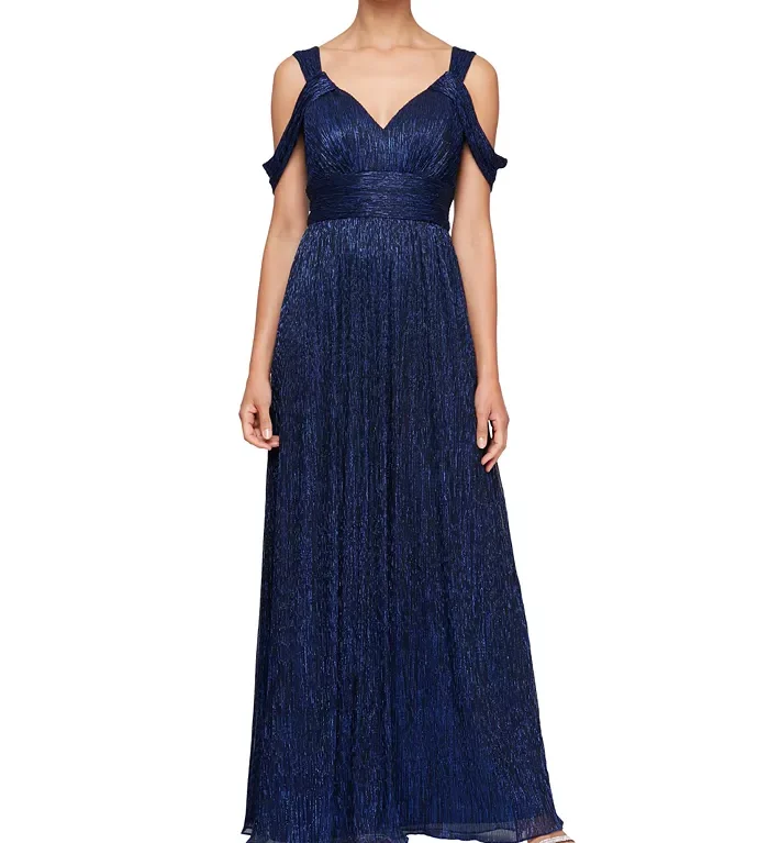 Vestido largo hombros caídos brillante