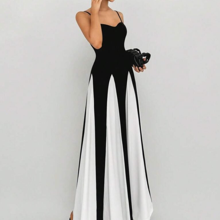 Vestido elegante de tirantes con falda amplia