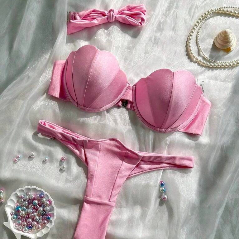 Traje de baño de 2 piezas de hilo top con diseño de concha