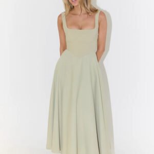 Vestido midi de talle alto y escote cuadrado