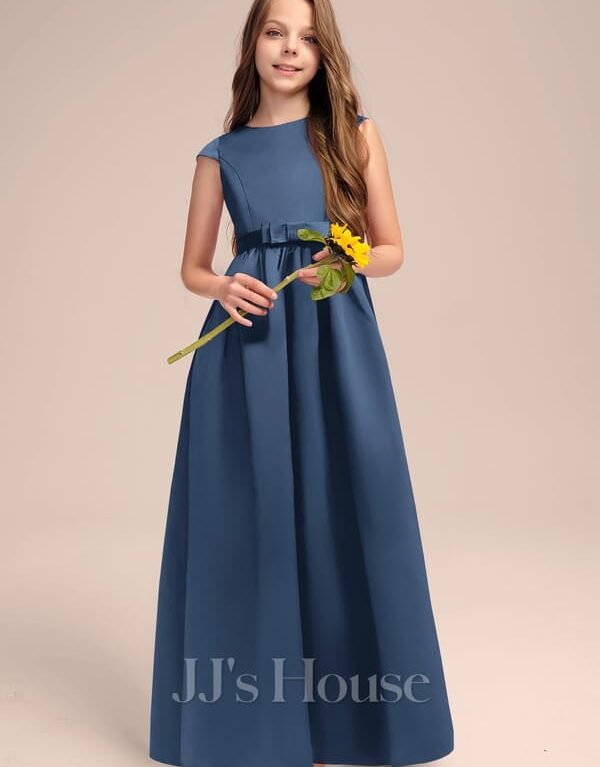 Vestido de niña largo elegante con lazo y espalda V