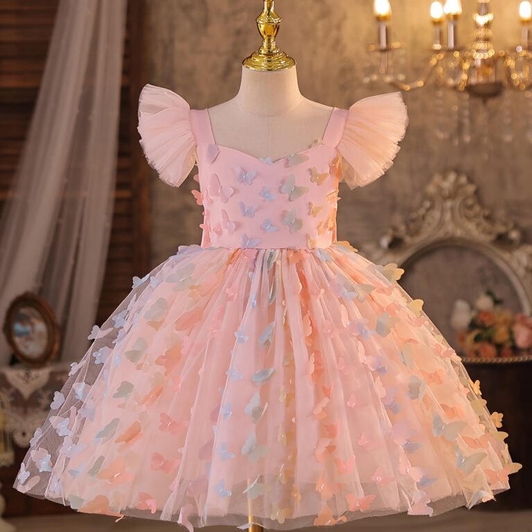 Vestido de niña con mariposa y lazo