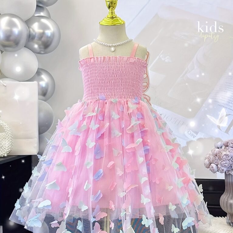 Vestido casual de niña con mariposa en espalda y falda