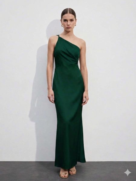 Vestido largo estilo sirena asimetrico espalda baja