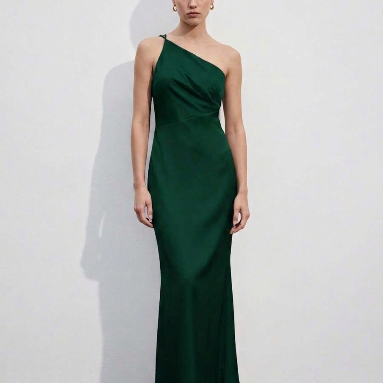 Vestido largo estilo sirena asimetrico espalda baja