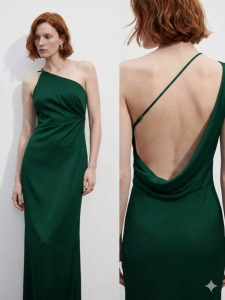 Vestido largo estilo sirena asimetrico espalda baja