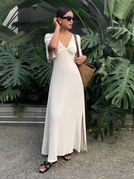 Vestido casual de verano con mangas abullanadas