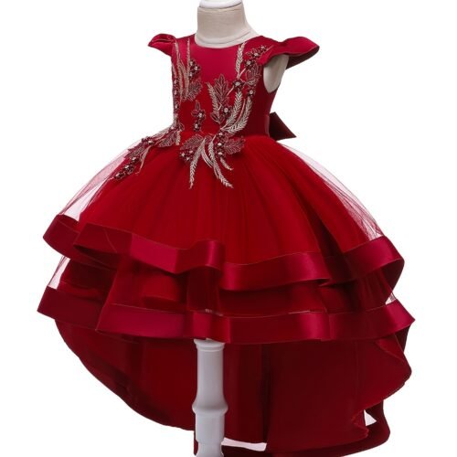 Vestido de niña elegante asimétrico con apliques estilo princesa