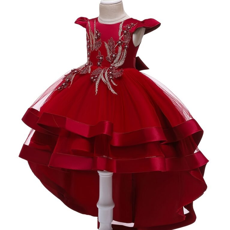 Vestido de niña elegante asimétrico con apliques estilo princesa