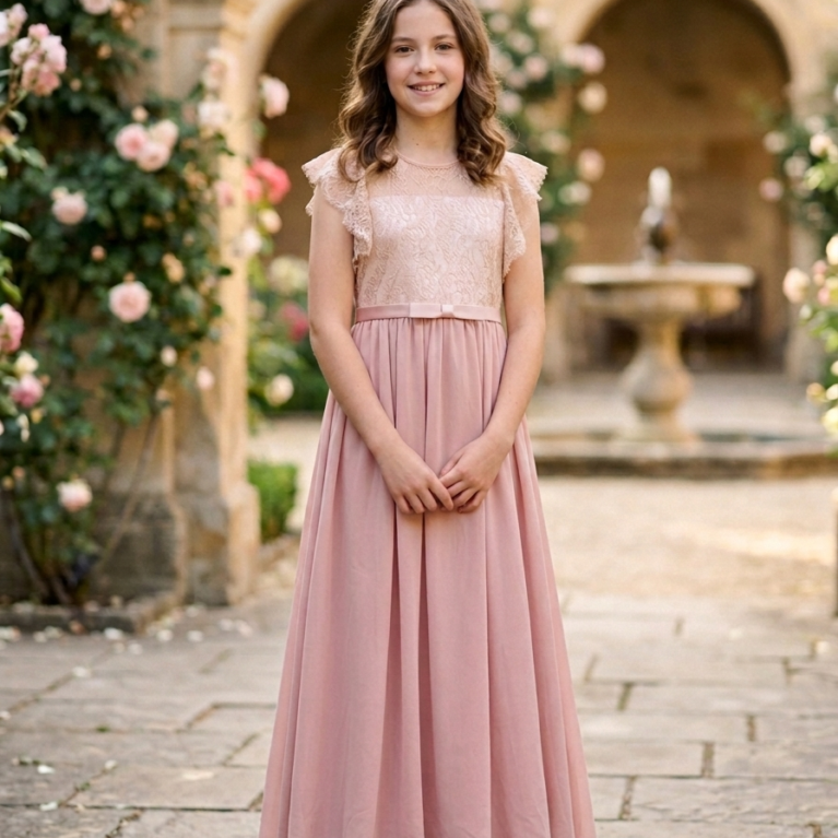 Vestido de niña largo elegante de encaje