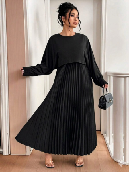 Vestido elegante de manga larga con falda plisada