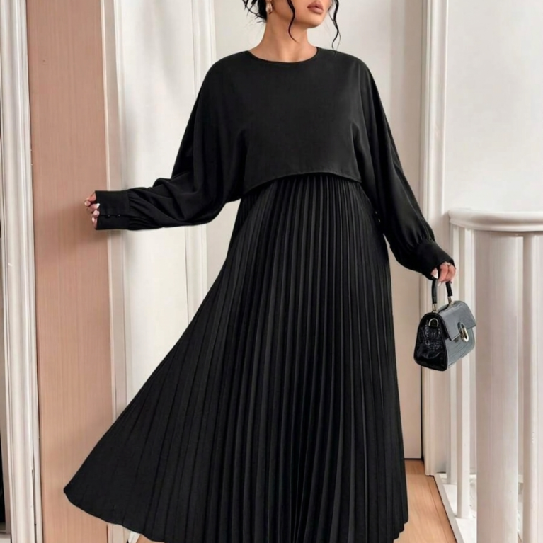 Vestido elegante de manga larga con falda plisada