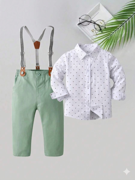 Conjunto formal de niño con camisa, pantalon y tirantes