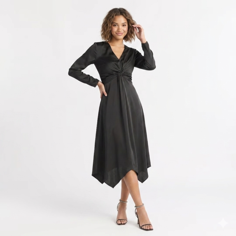 Vestido midi formal de picos con manga larga
