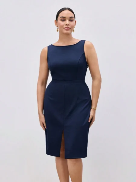 Vestido midi formal con abertura baja frontal