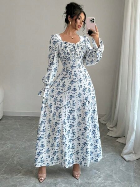 Vestido elegante estampado floral de manga larga