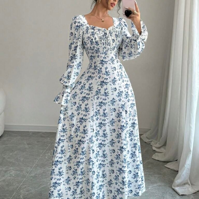 Vestido elegante estampado floral de manga larga