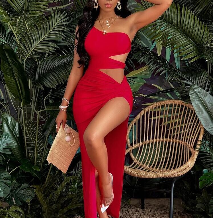Vestido sexy elegante con abertura en muslo y abdomen