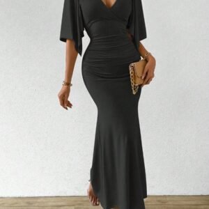 Vestido estilo sirena manga murciélago escote V