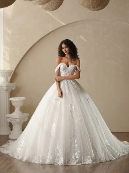 Vestido de novia estilo princesa de hombros caídos cierre corsé
