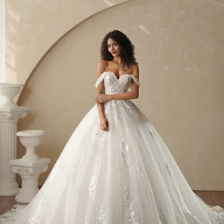 Vestido de novia estilo princesa de hombros caídos cierre corsé