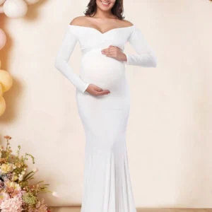 Vestido maternal hombros descubiertos para sesión de fotos