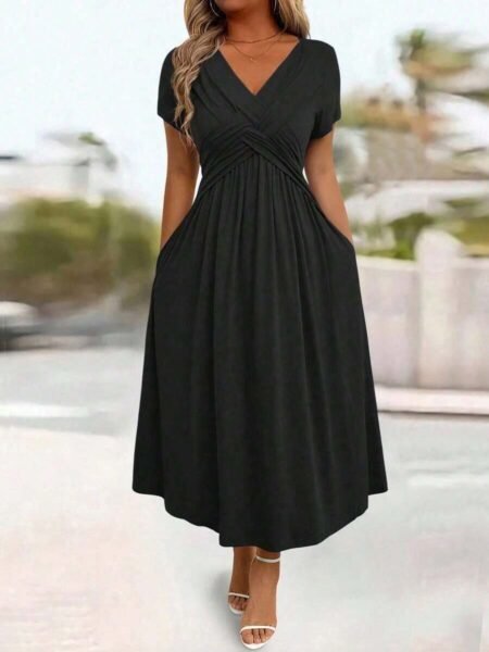 Vestido midi formal manga corta cruzado escote V