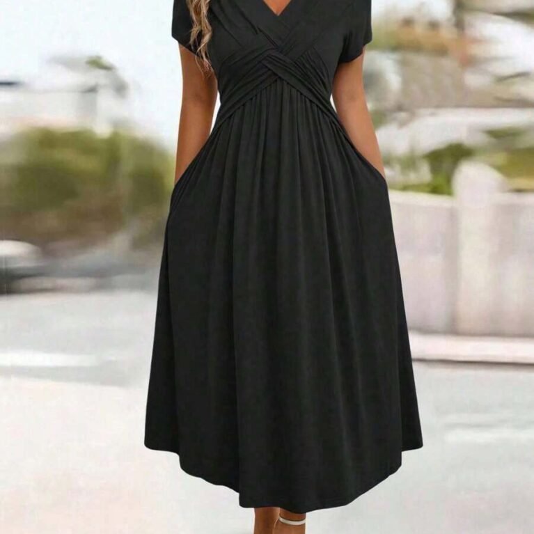 Vestido midi formal manga corta cruzado escote V