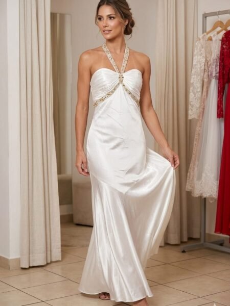 Vestido de novia cuello alto con espalda abierta cruzada