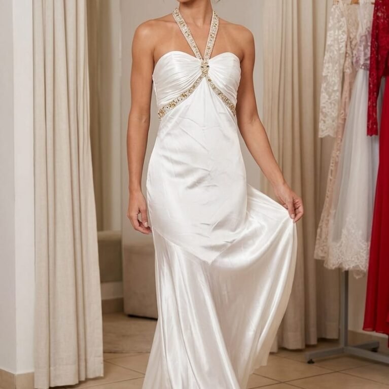 Vestido de novia cuello alto con espalda abierta cruzada