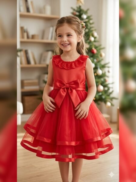Vestido de niña corto volado con lazo