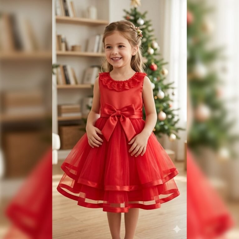 Vestido de niña corto volado con lazo