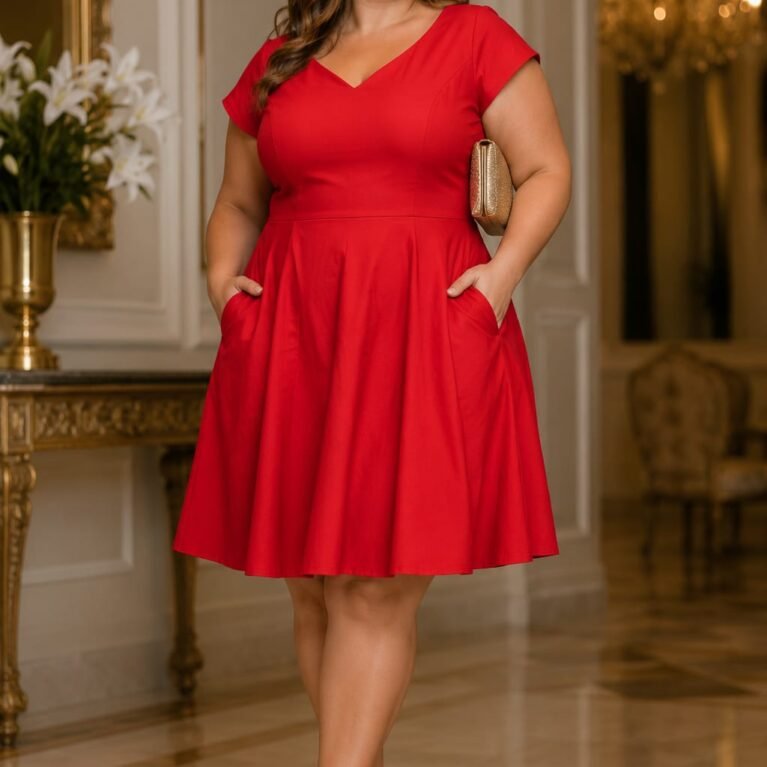 Vestido midi elegante volado con escote V de manga corta