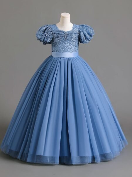 Vestido de niña largo volado con manga abullanada