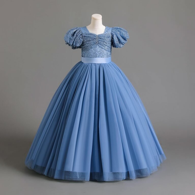 Vestido de niña largo volado con manga abullanada